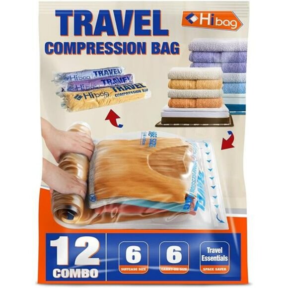 Compression Packing Bags Travel Space Saver No Vacuum Storage Zipper Set - Picture 7 of 7